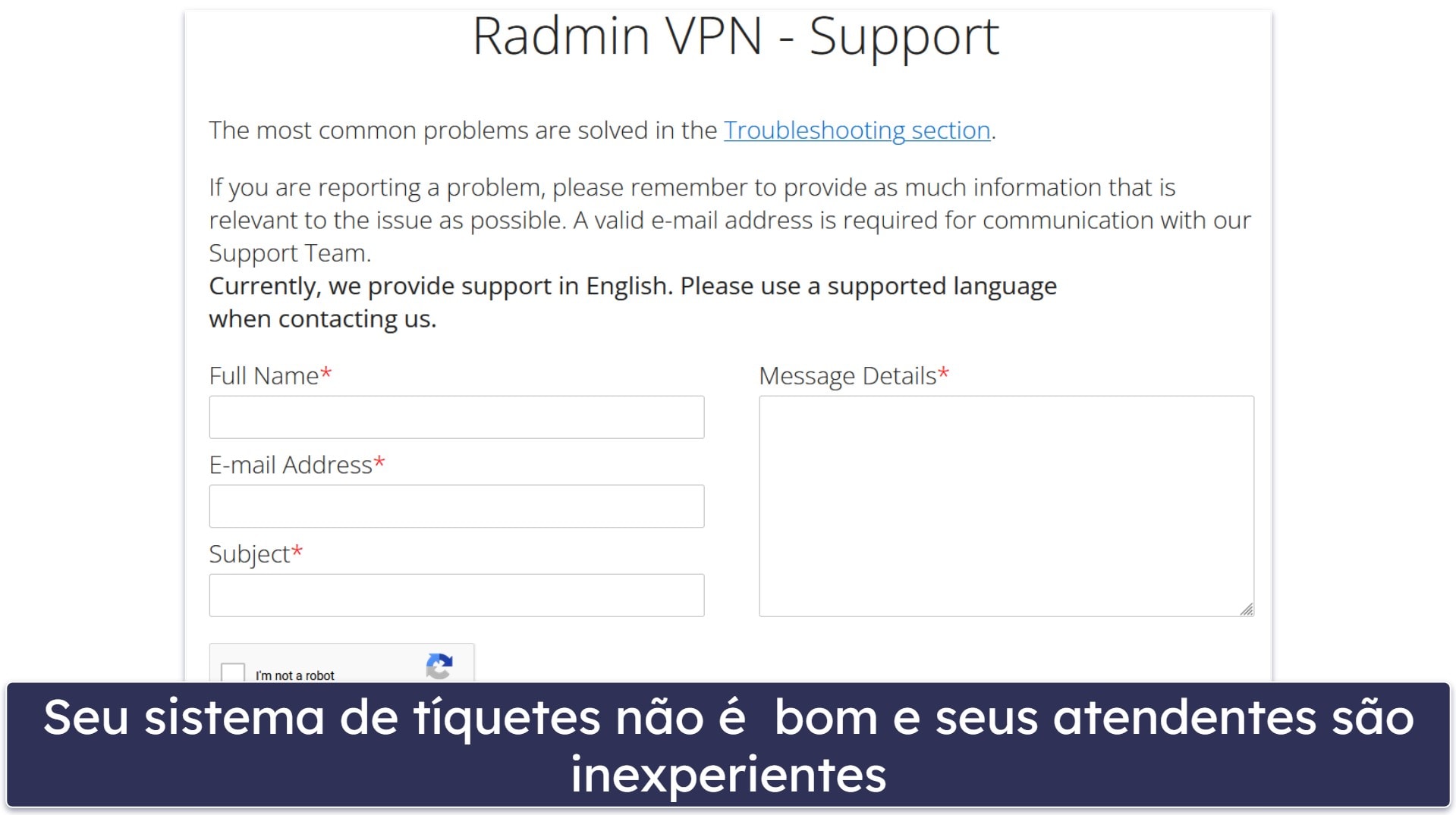 Serviço de Atendimento ao Cliente do Radmin VPN