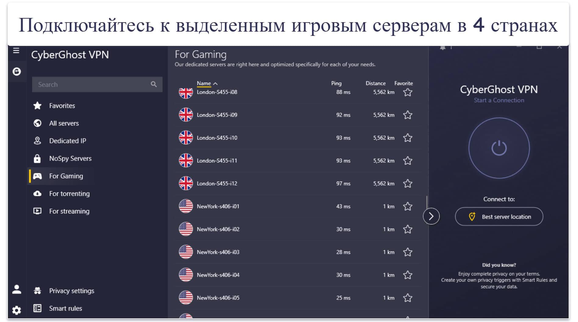 🥉3. CyberGhost VPN — специализированные серверы для игры в PUBG
