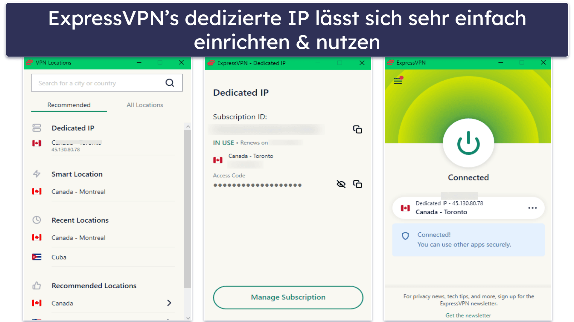 🥇1. ExpressVPN — Insgesamt bestes VPN mit dedizierten IP-Adressen