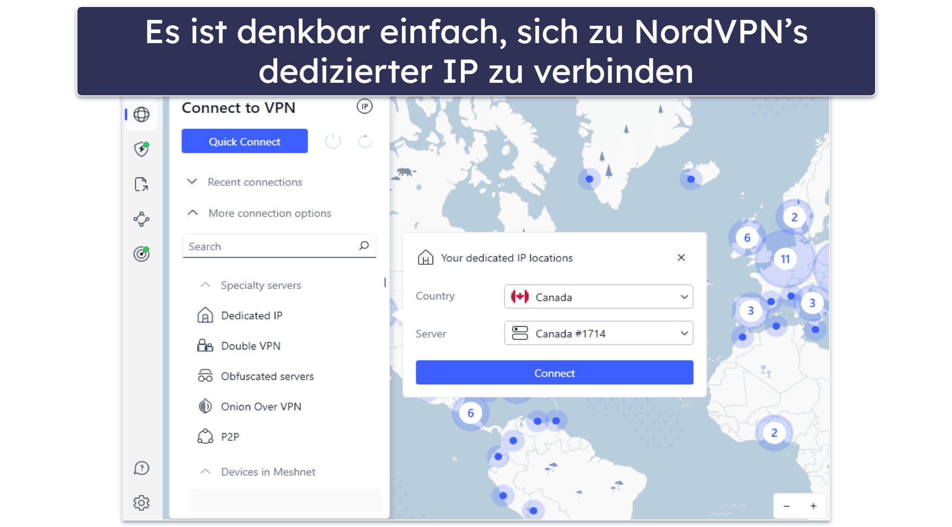 🥈2. NordVPN — Dedizierte IPs in vielen Ländern