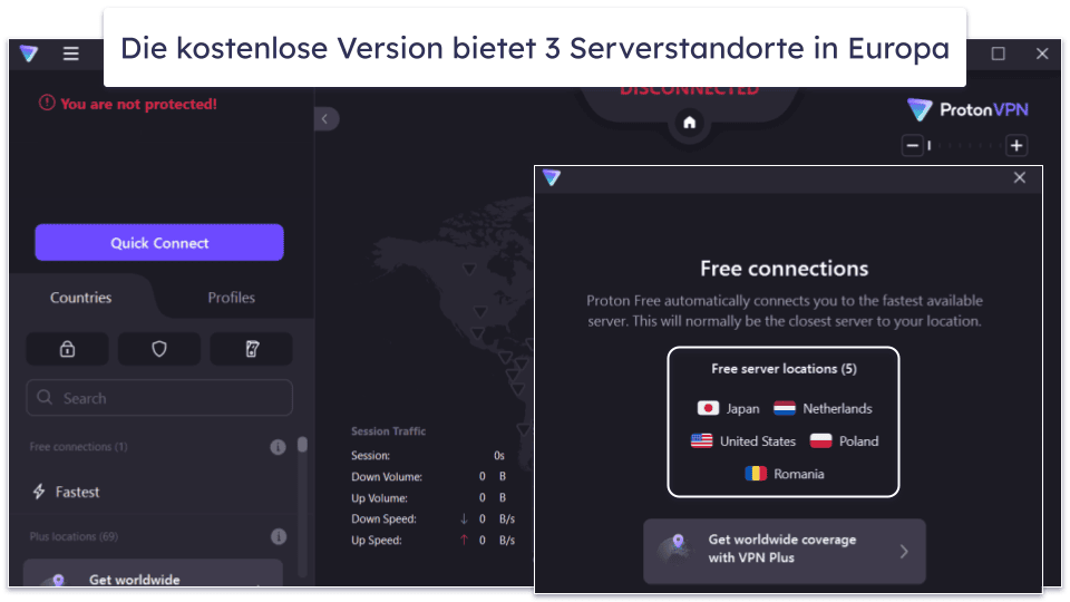 🥈2. Proton VPN — Unbegrenztes Datenvolumen, keine Geschwindigkeitsbeschränkungen &amp; keine Werbung