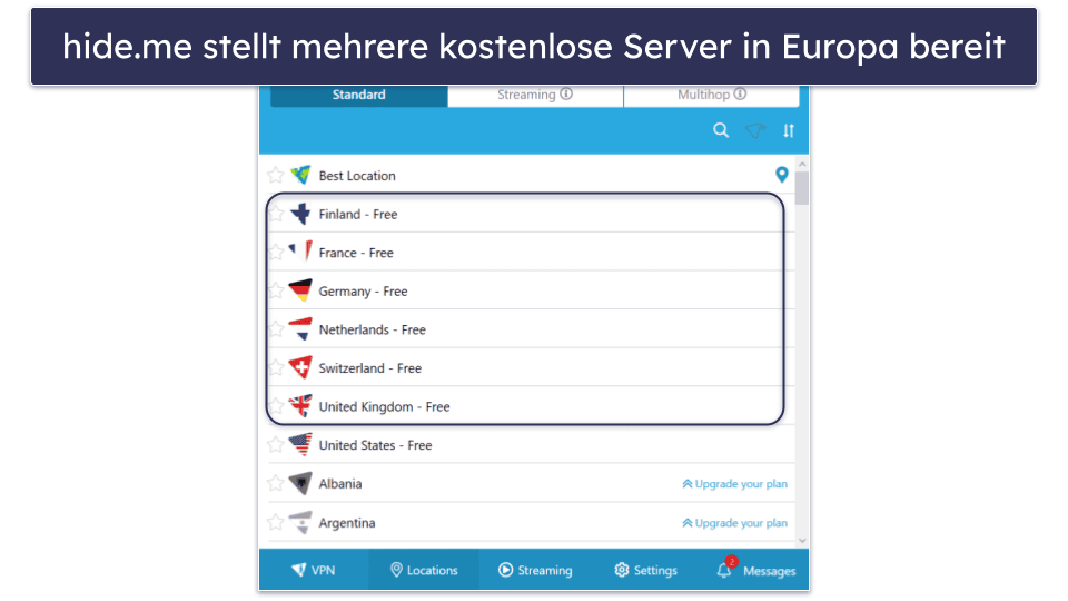 🥉3. hide.me — Kostenloses VPN mit zahlreichen Servern in Europa