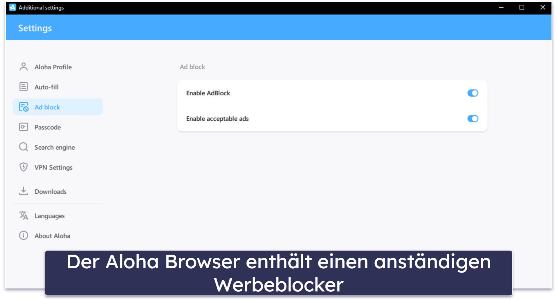 🥈2. Aloha Browser – Minimalistischer Browser mit integriertem VPN (Ideal für Anfänger)