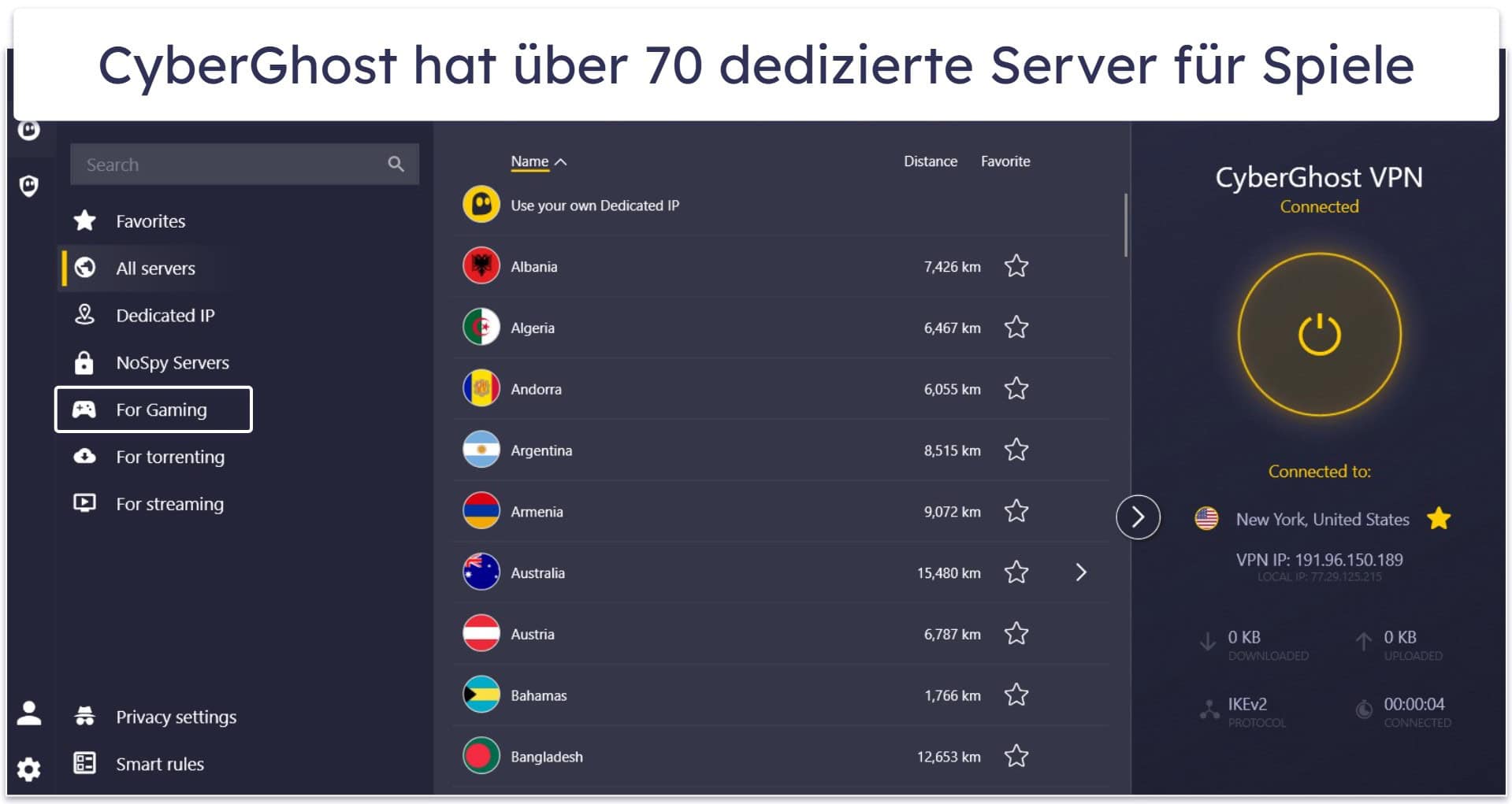 🥉3. CyberGhost VPN – Dedizierte Gaming Server + Automatisierte Verbindungen
