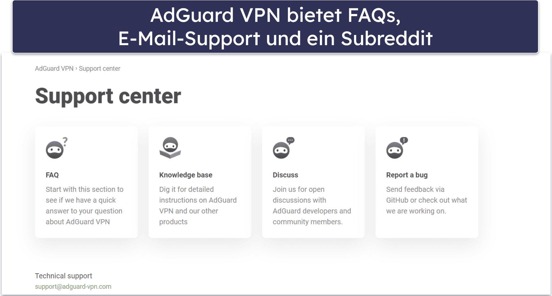 AdGuard VPN – Kundenservice: Eine anständige Auswahl an hilfreichen Kanälen
