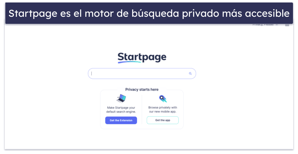 🥈2. Startpage: el motor de búsqueda privado más conveniente (anonimiza las búsquedas de Google sin registrar datos personales)