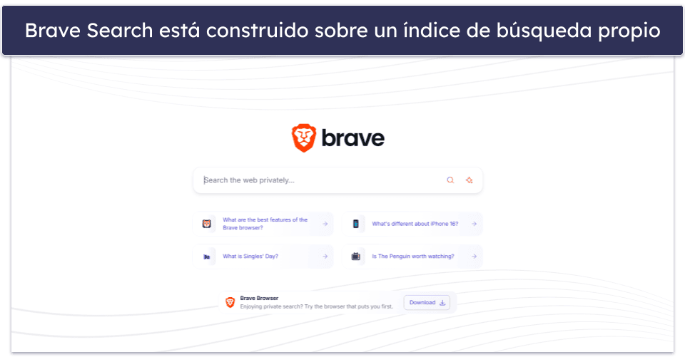 🥉3. Brave Search: excelente política de privacidad + utiliza su propio índice de búsqueda