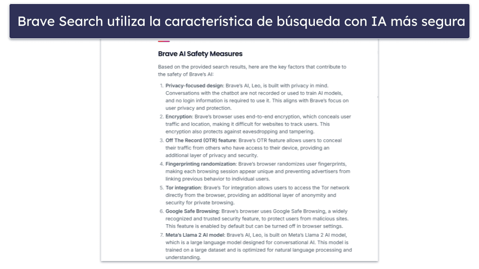 🥉3. Brave Search: excelente política de privacidad + utiliza su propio índice de búsqueda