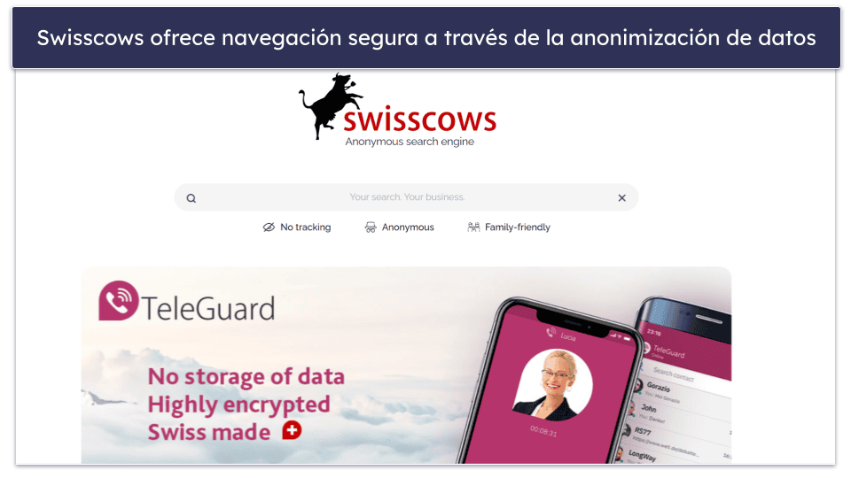 6. Swisscows: excelentes funciones de privacidad + sede en Suiza