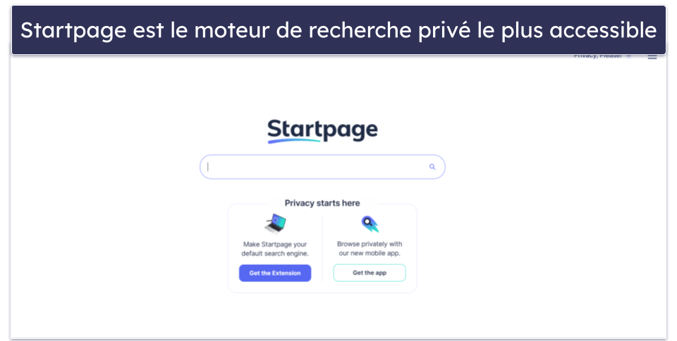 🥈2. Startpage — Le moteur de recherche privé le plus pratique (Anonymise les recherches Google sans enregistrer de données personnelles)