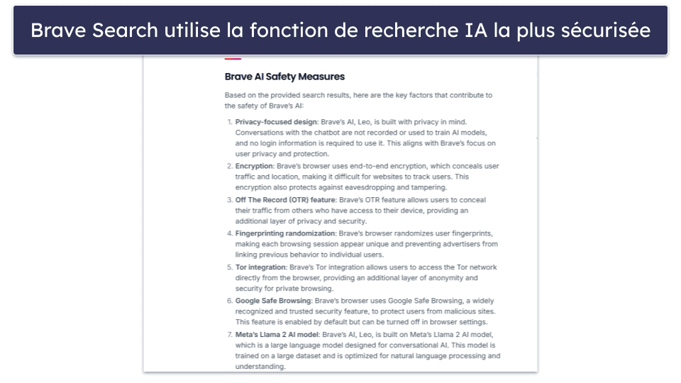 🥉3. Brave Search — Solide politique de confidentialité + Utilise son propre index de recherche