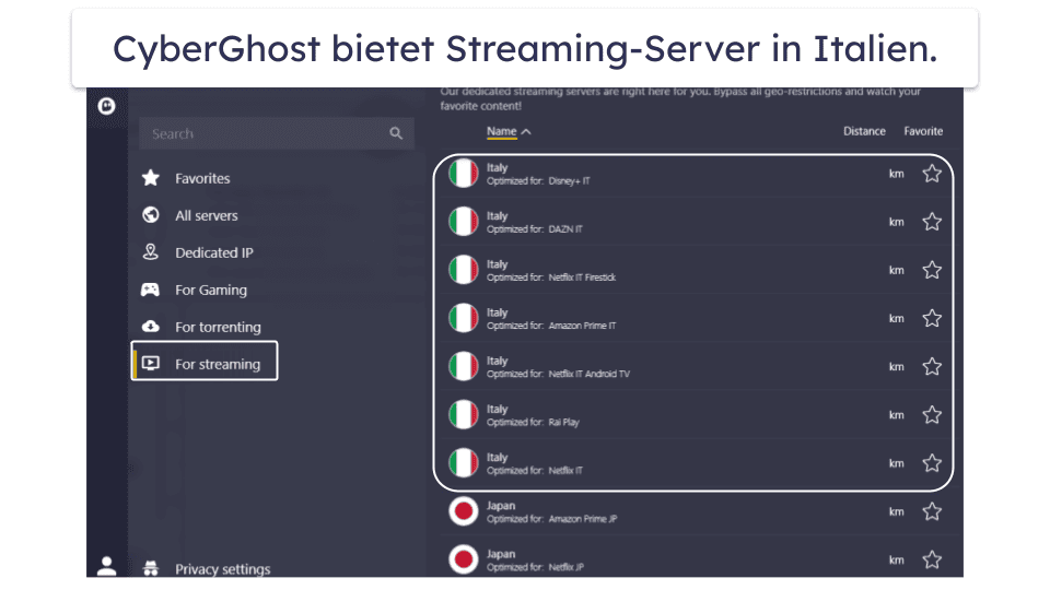 🥉3. CyberGhost VPN – dedizierte Server für italienische Streaming-Plattformen