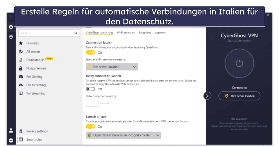 🥉3. CyberGhost VPN – dedizierte Server für italienische Streaming-Plattformen