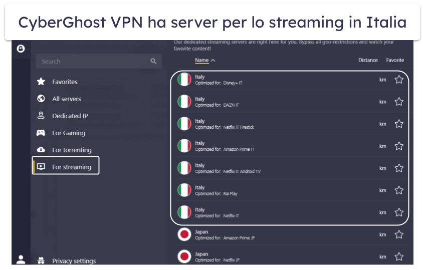 🥉3. CyberGhost VPN: server dedicati, per le piattaforme di streaming italiane