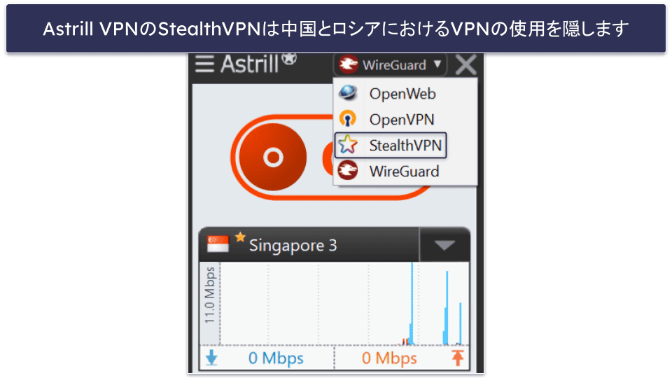 🥈2. Astrill VPN — 安全なVPN使用のための2つの独自プロトコル