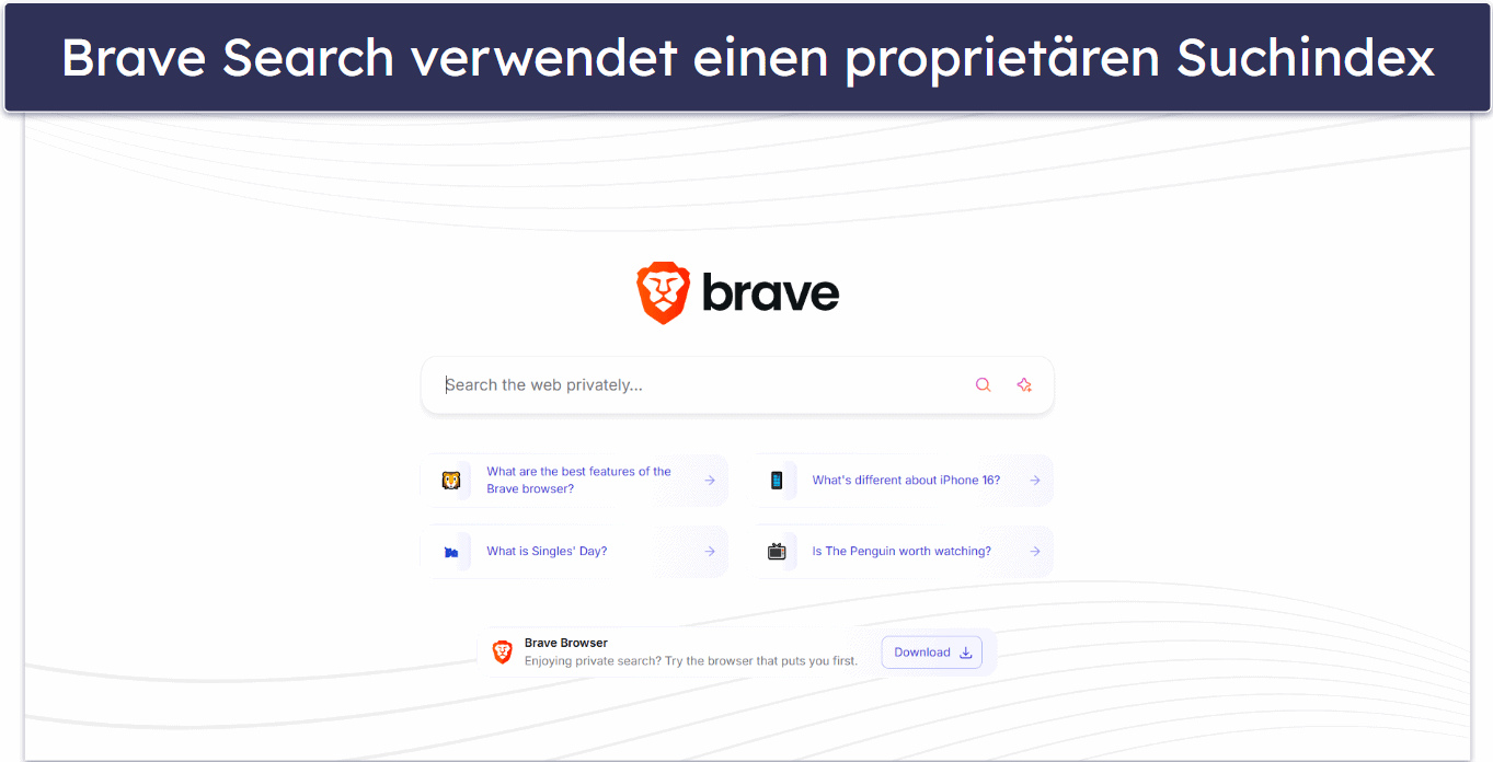 🥉3. Brave Search — Hervorragende Datenschutzrichtlinien &amp; Verwendung des eigenen Suchindex von Brave