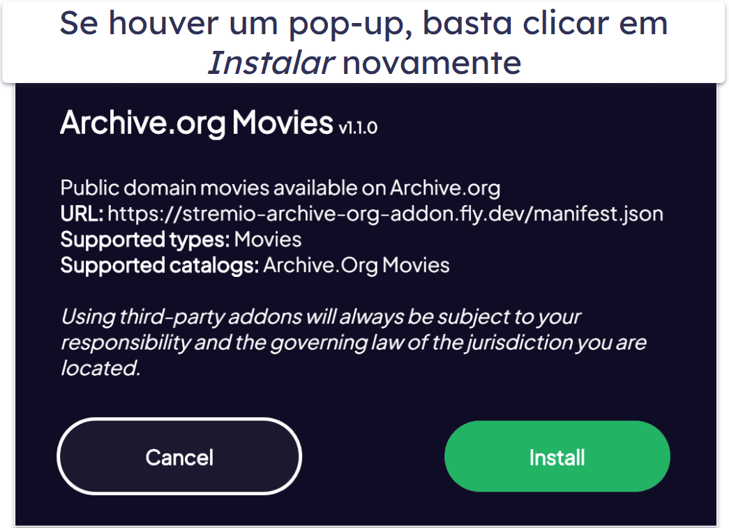 Como instalar addons do Stremio