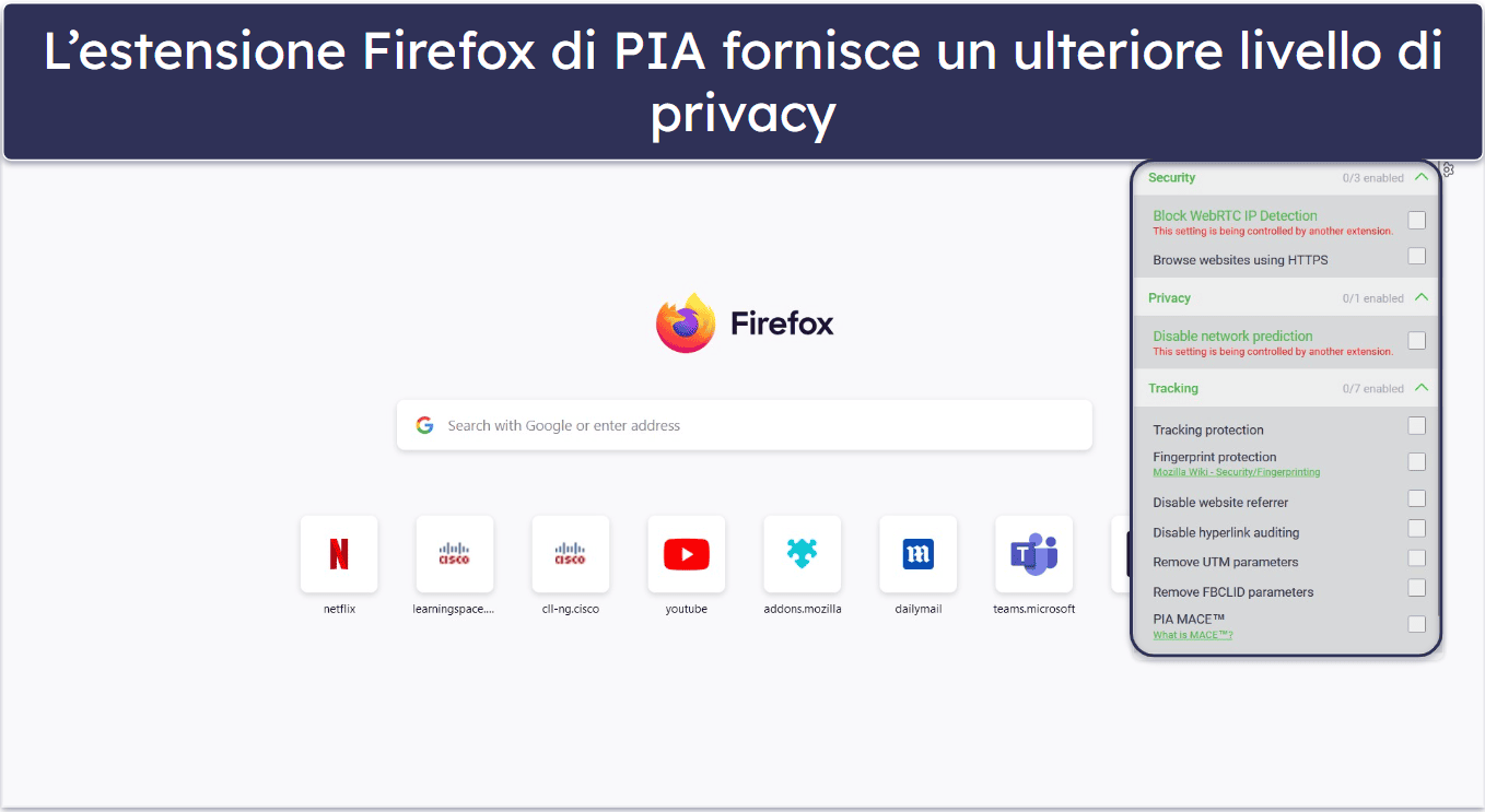 🥈2. Private Internet Access — Miglior programma anti-pubblicità (adblocker) integrato in una VPN e privacy extra con l’estensione per Firefox