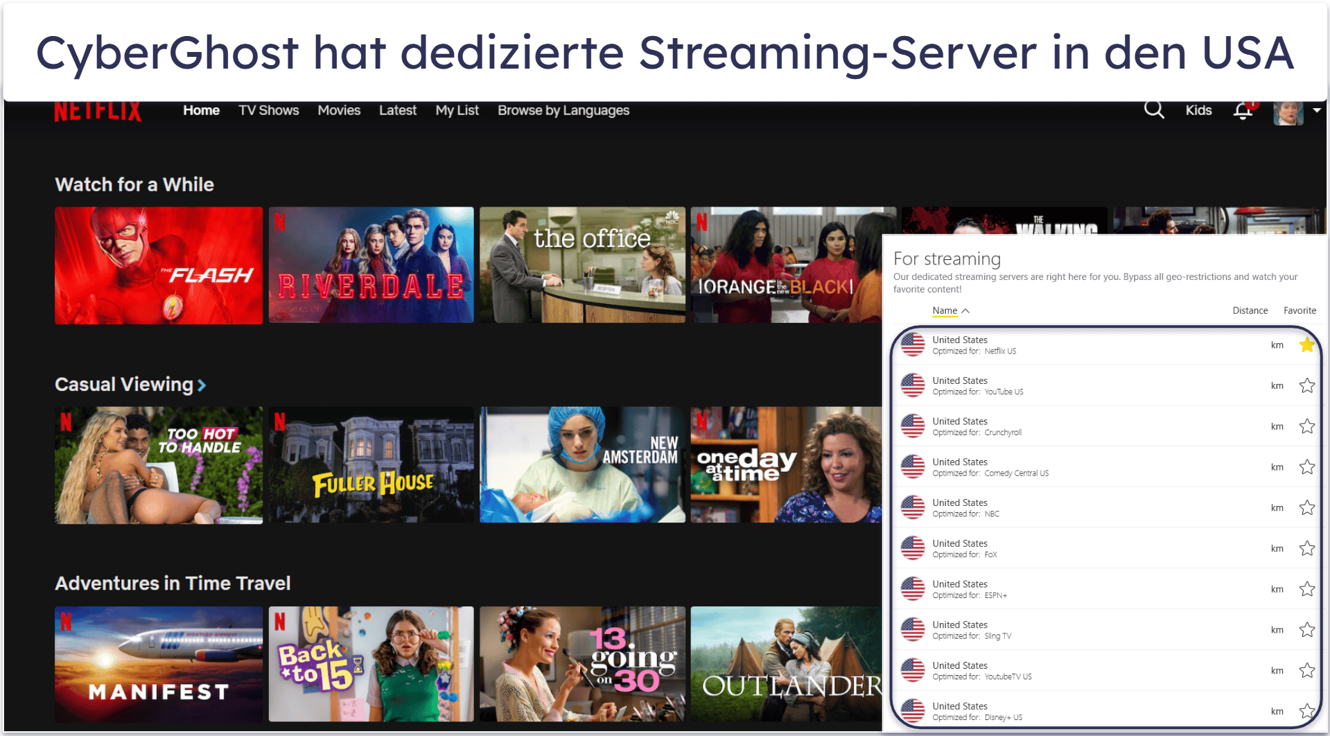 🥉3. CyberGhost VPN – Dedizierte Server für US-amerikanische Streaming-Plattformen