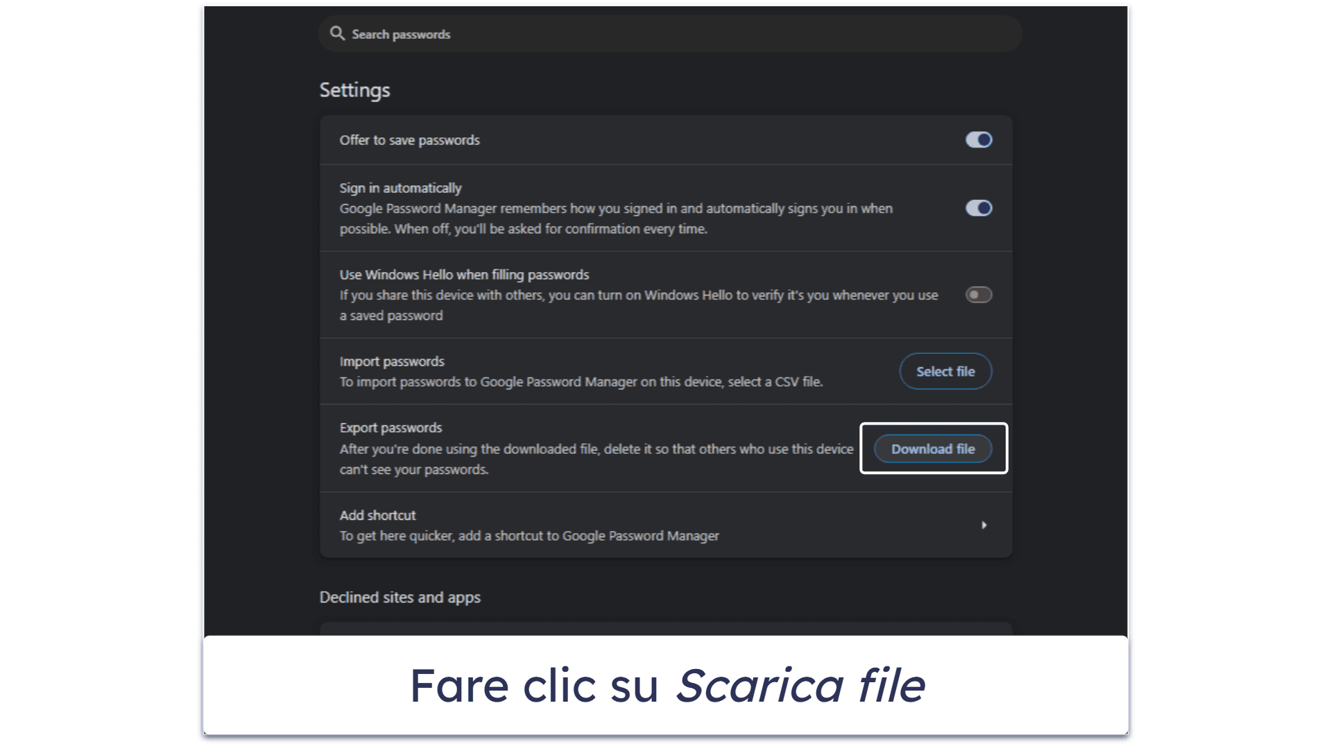 Come esportare le password di Chrome verso un gestore di password di terze parti