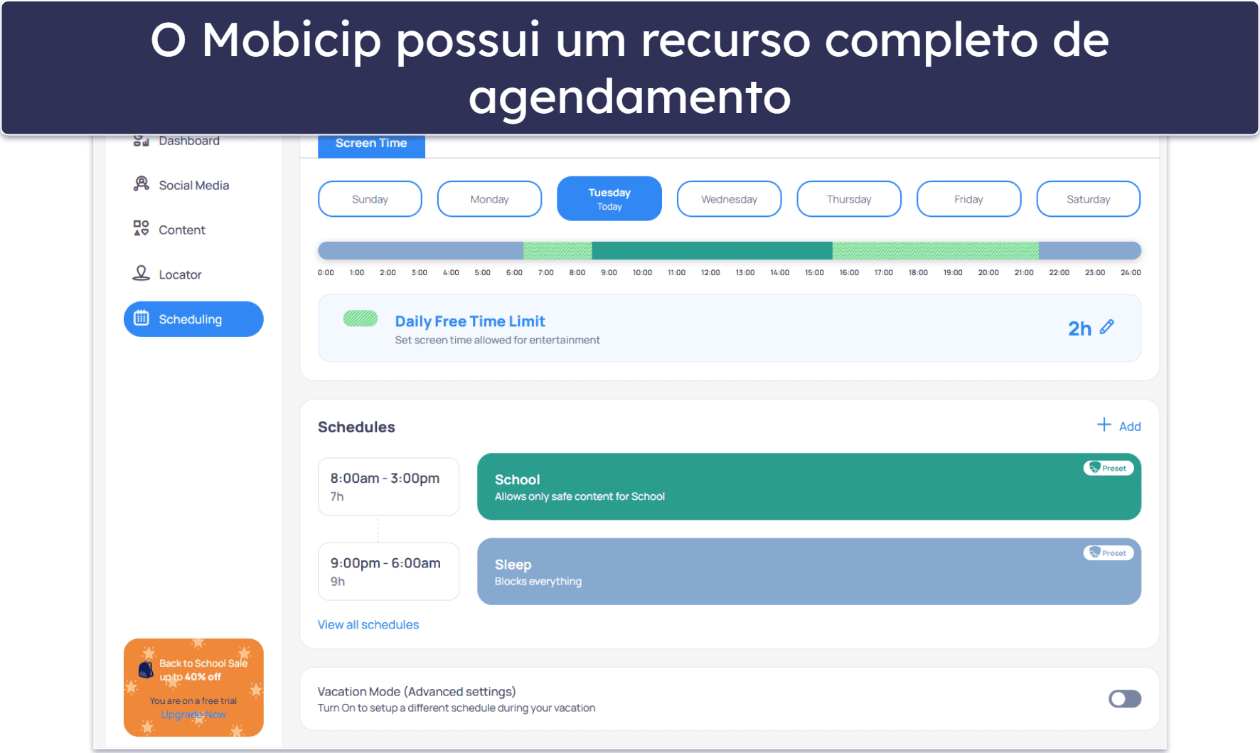 🥉 3. Mobicip — Maior flexibilidade na programação do tempo de tela