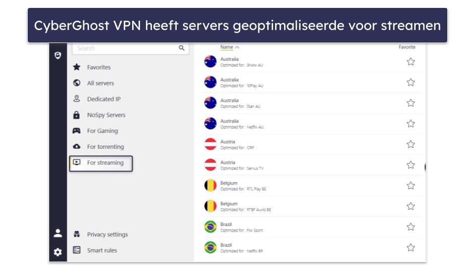 🥈2. CyberGhost VPN — Geweldige WireGuard VPN met dedicated servers voor het streamen van content
