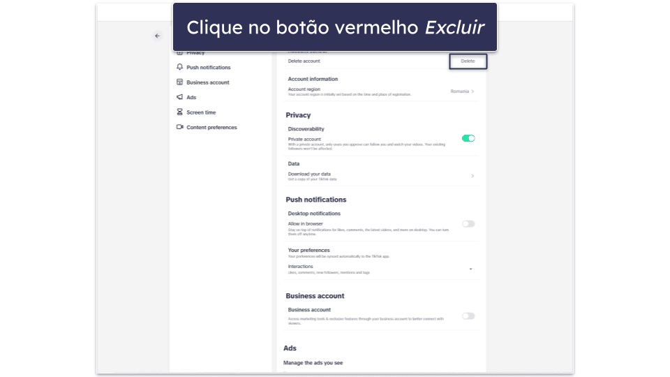 Como excluir sua conta do TikTok