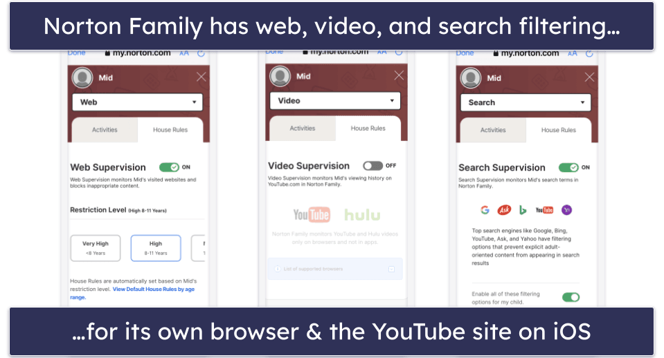 🥈 2. Norton Family — Great Web Filtering & Monitoring on iOS