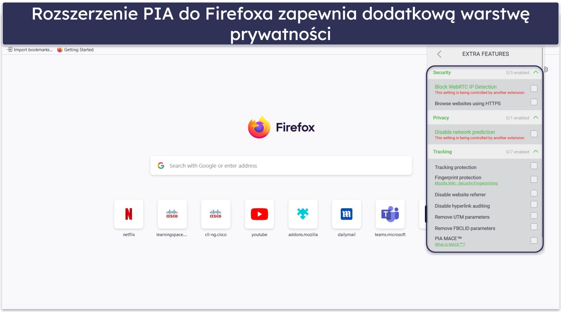 🥈2. Private Internet Access — Najlepszy ad blocker od VPN + dodatkowa prywatność z rozszerzeniem dla Firefox