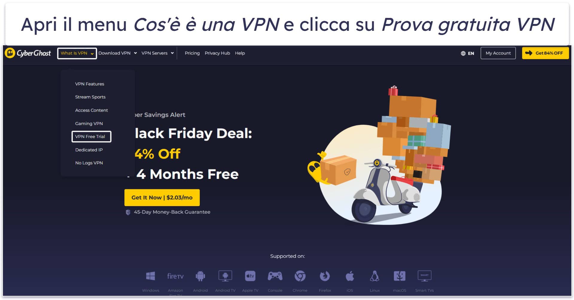 Come richiedere la prova gratuita di CyberGhost