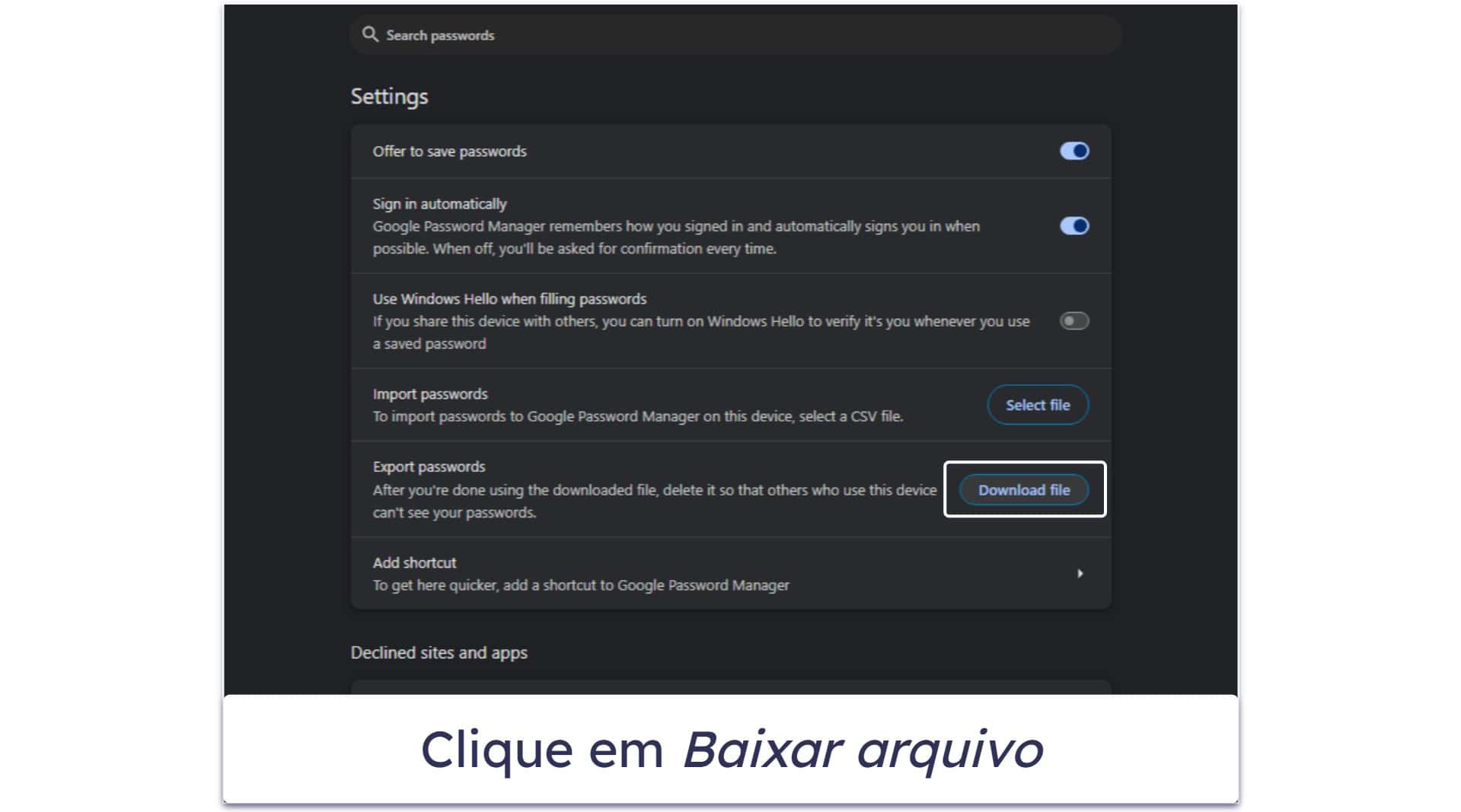 Como exportar senhas do Chrome para um gerenciador de senhas de terceiros