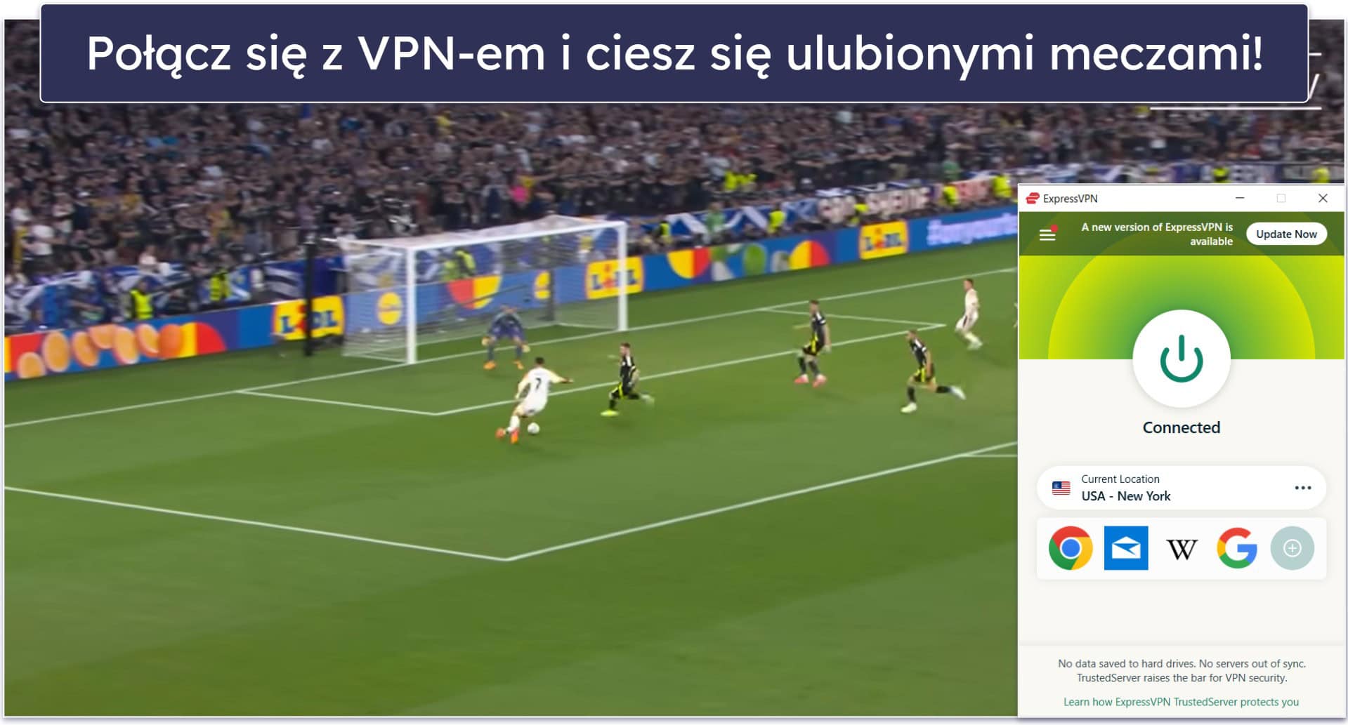 Moim najlepszym wyborem jest ExpressVPN.Działa ze wszystkimi głównymi serwisami streamingowymi, które pokazują mecze Ligi Narodów UEFA, takimi jak Hulu+ Live TV, DAZN, RTVE oraz Ziggo Sports. Oferuje także najlepsze prędkości streamingowe na rynku.