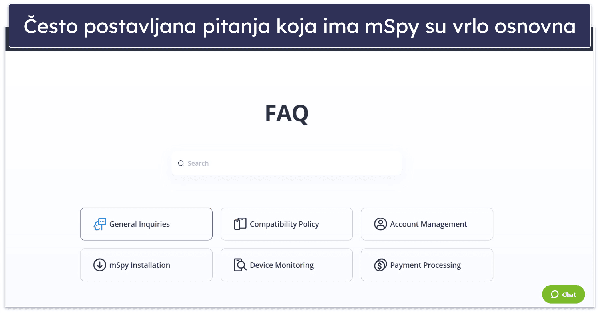 mSpy Korisnička podrška – pitanja na stranici su zastarjela i teško je pronaći izravnu podršku