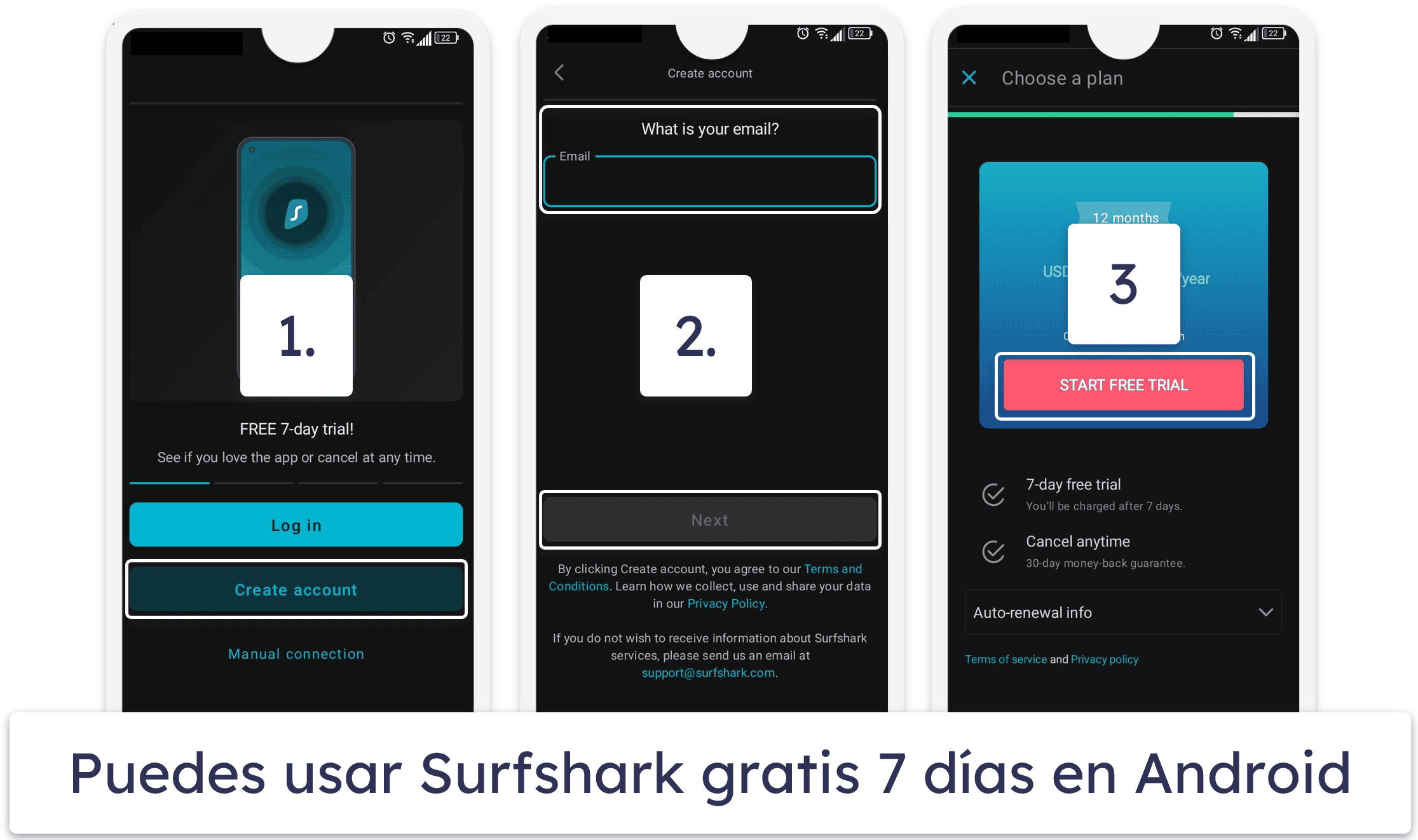 Cómo conseguir la prueba gratis de 7 días de Surfshark (dispositivos móviles y macOS)