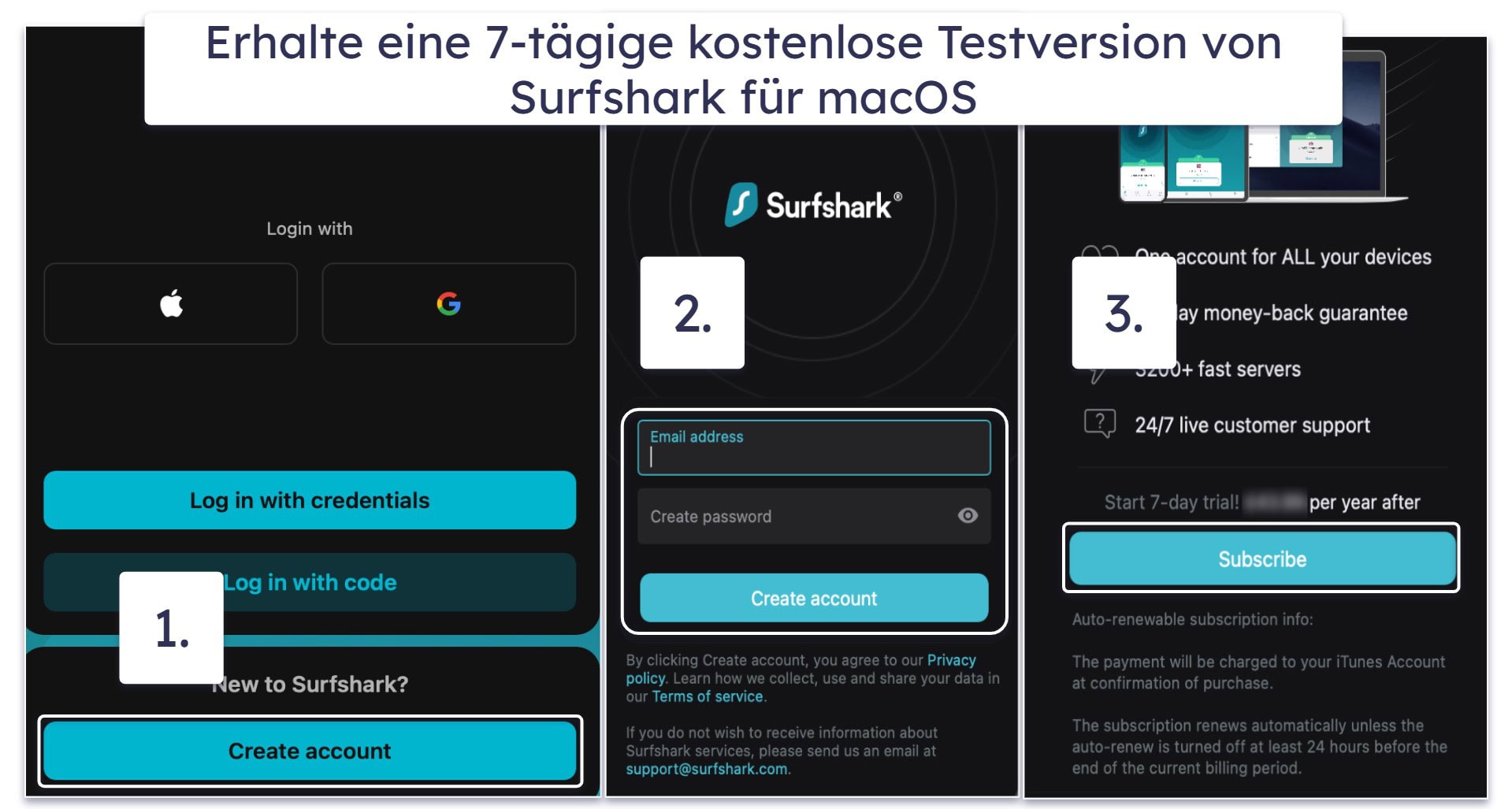 Wie man Surfsharks 7-tägige Testversion bekomme (für Mobilgeräte und macOS)