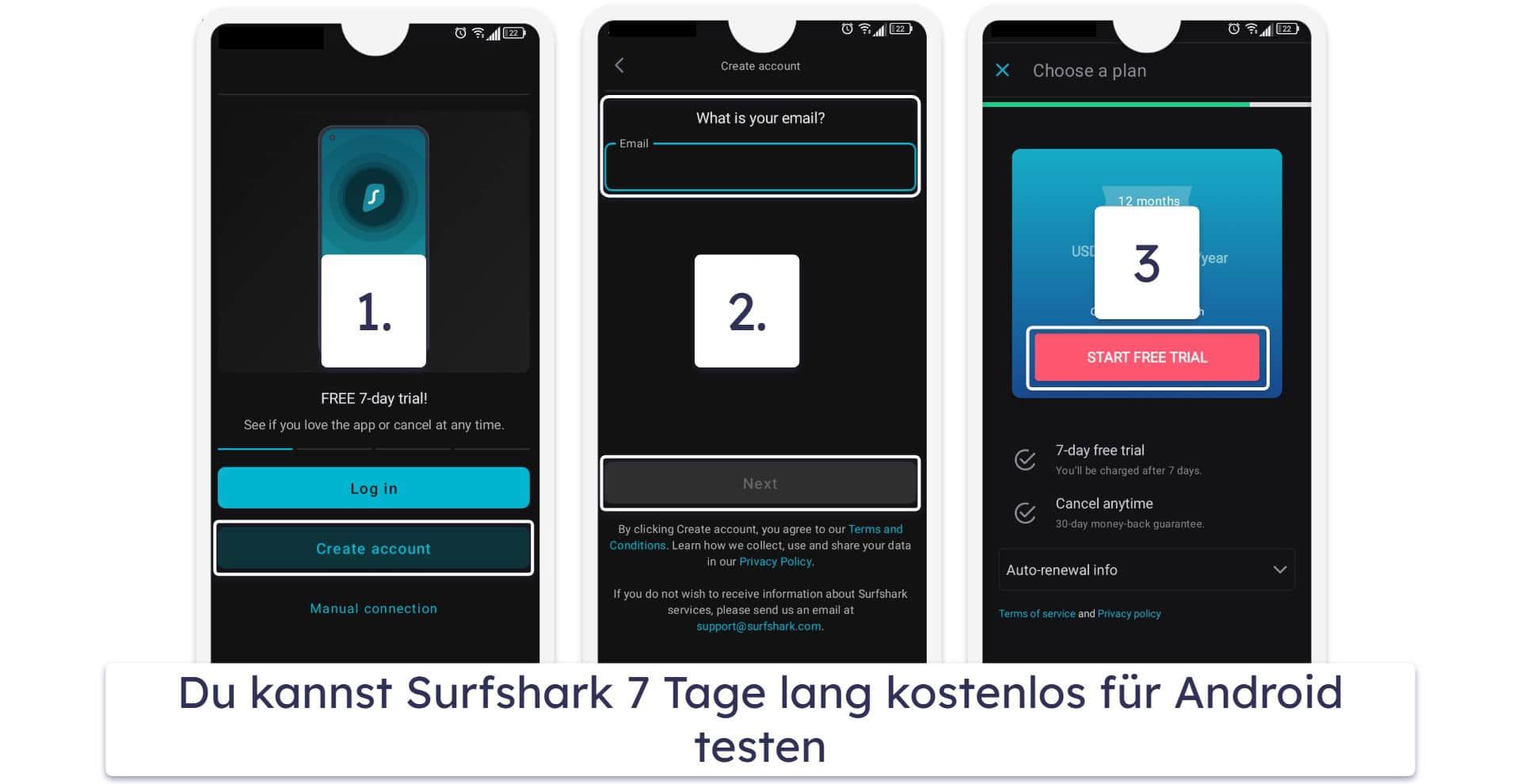 Wie man Surfsharks 7-tägige Testversion bekomme (für Mobilgeräte und macOS)