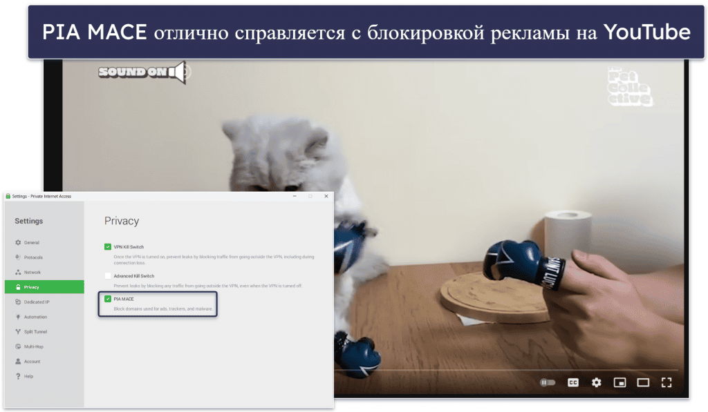 🥈2. Private Internet Access — отличный блокировщик рекламы + множество серверов в США