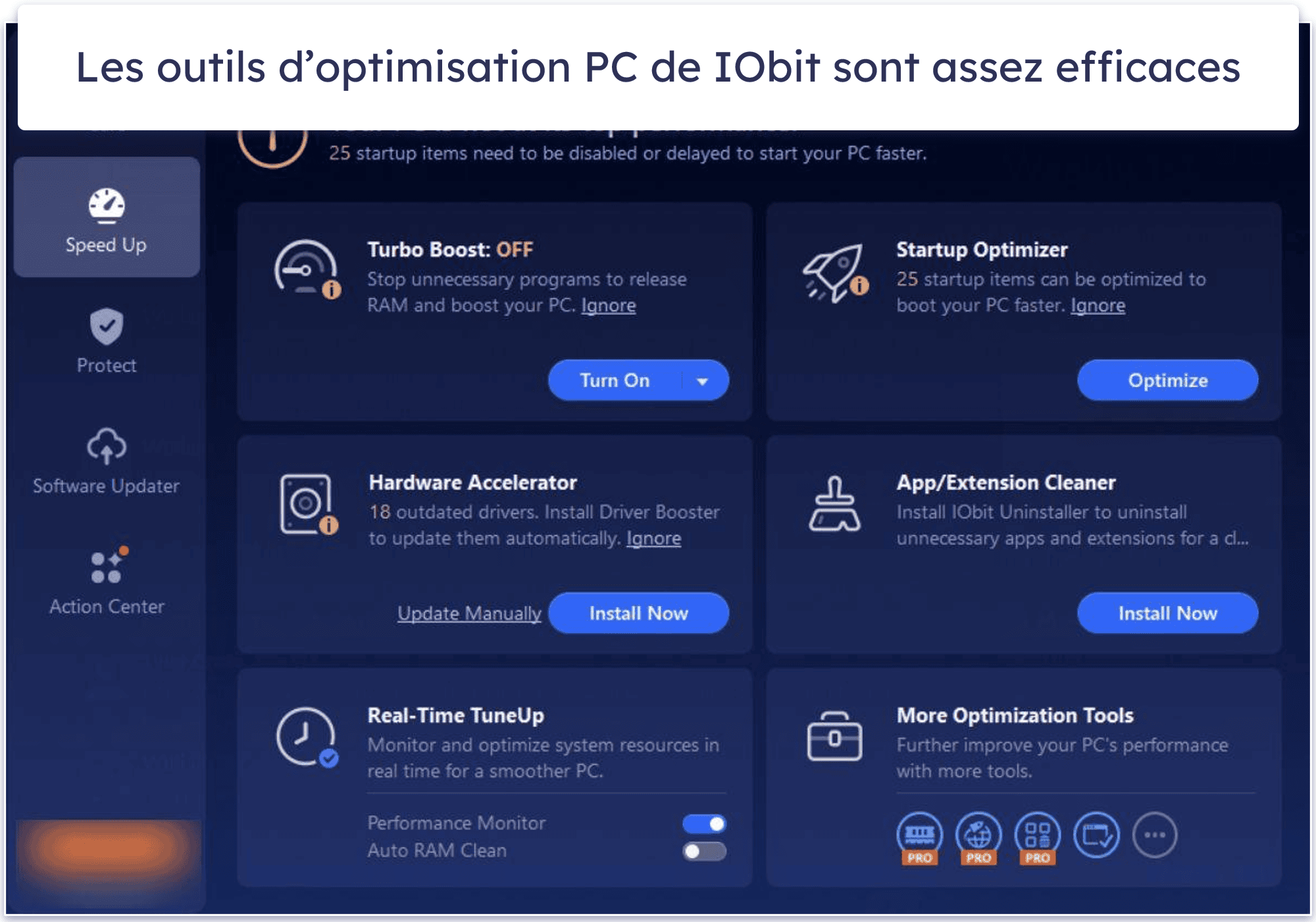 Fonctionnalités de sécurité de IObit : scanner de programmes malveillants et outils d’optimisation de qualité (et c’est à peu près tout)