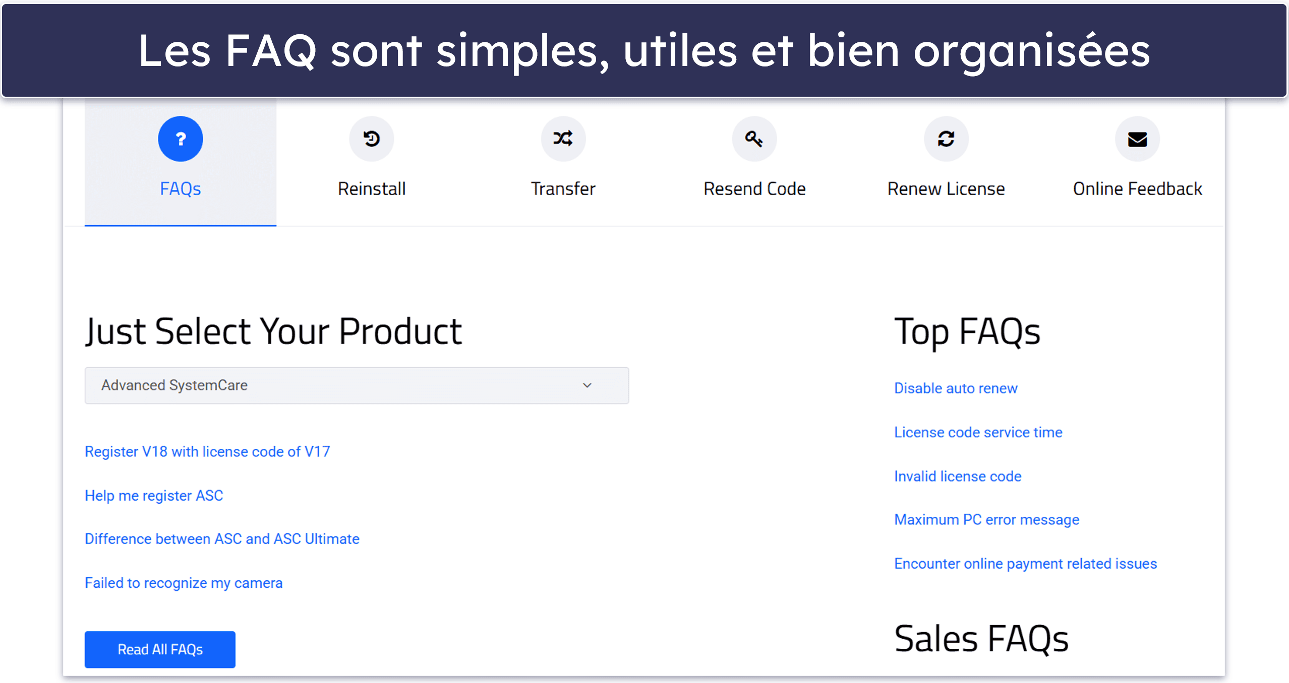 Assistance client de IObit : assistance par courriel et FAQ basique