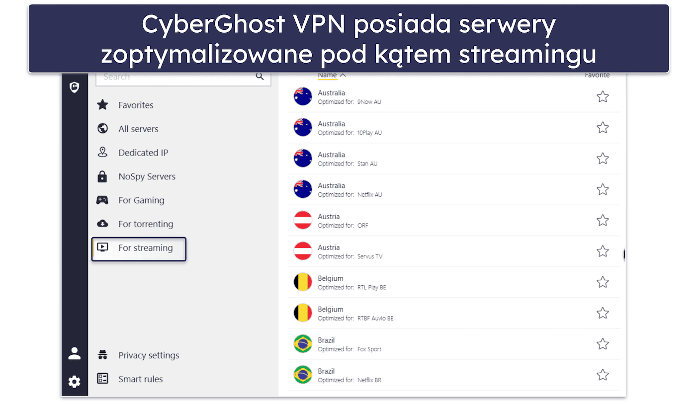 🥈2. CyberGhost VPN — doskonały WireGuard VPN z dedykowanymi serwerami do streamingu