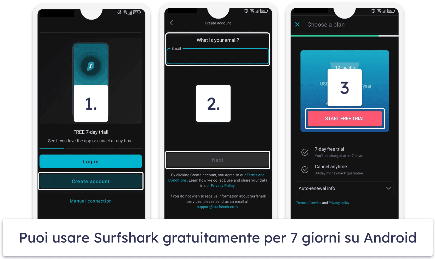 Come richiedere la prova gratuita di 7 giorni di Surfshark (su dispositivi mobili e macOS)