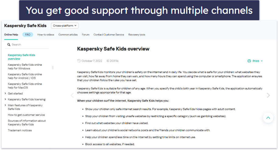 Kaspersky Safe Kids Customer Support — Responsive Live Chat &amp; Email, Plus a Good Forum