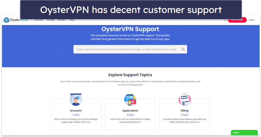 OysterVPN Customer Support — Good Support Library &amp; Live Chat