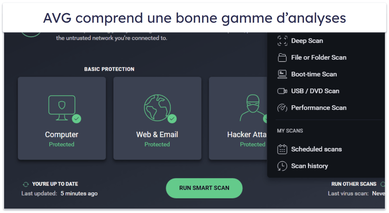 8. AVG AntiVirus Free : un scanner anti-programmes malveillants puissant avec des protections des fichiers