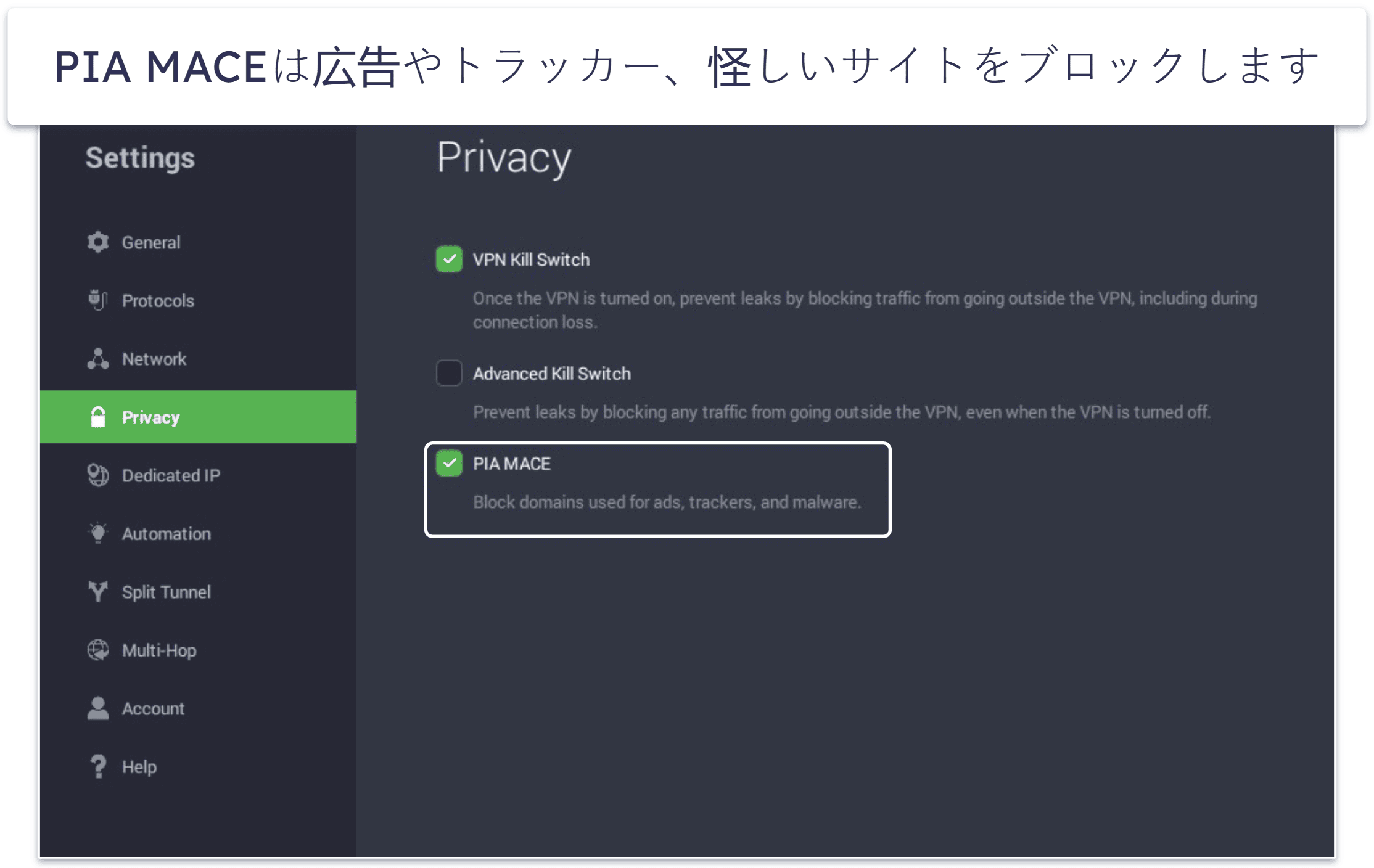🥈2. Private Internet Access（PIA）：月払いが手頃なVPN
