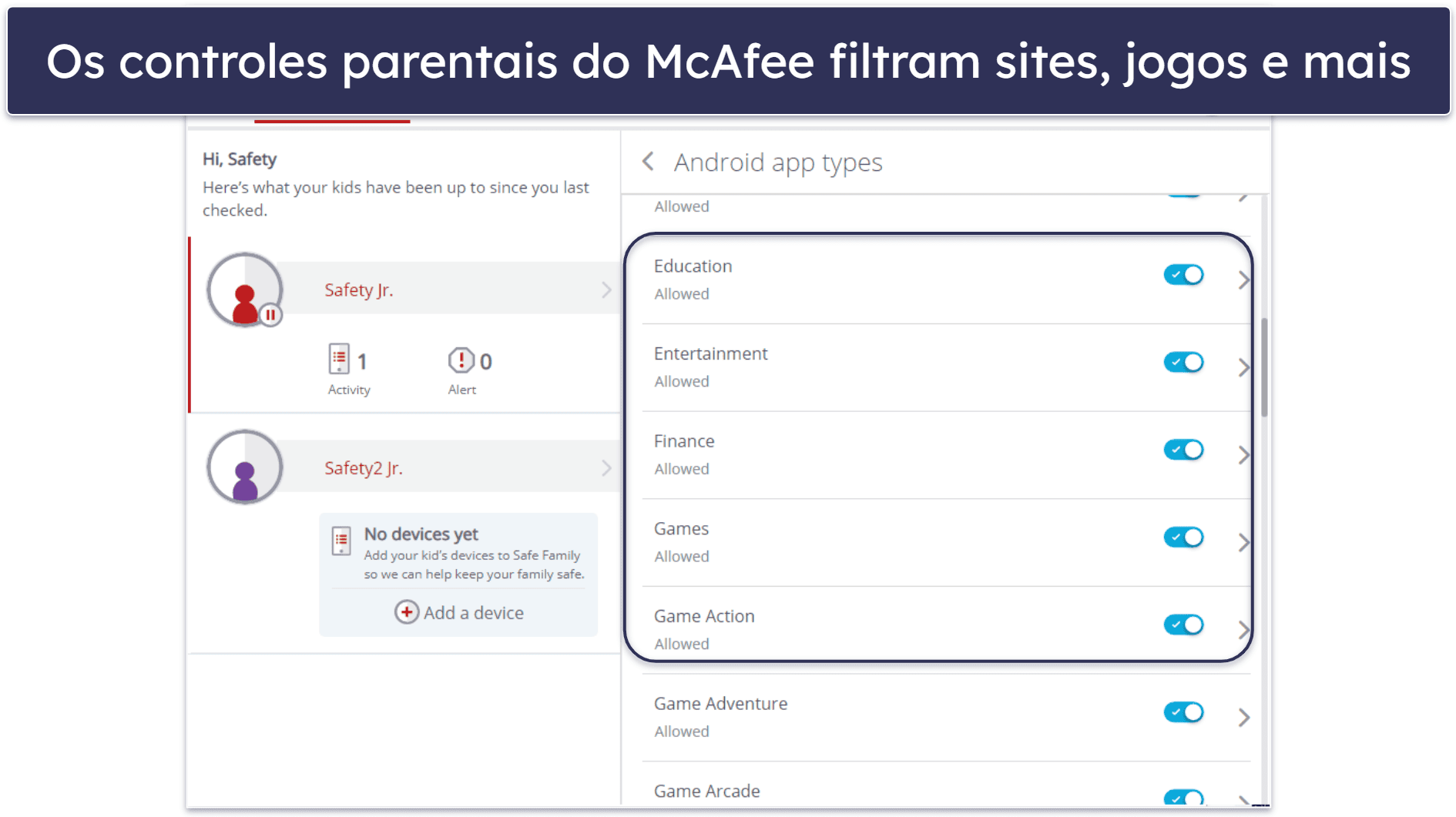 4. McAfee — Melhor controle parental para gamers