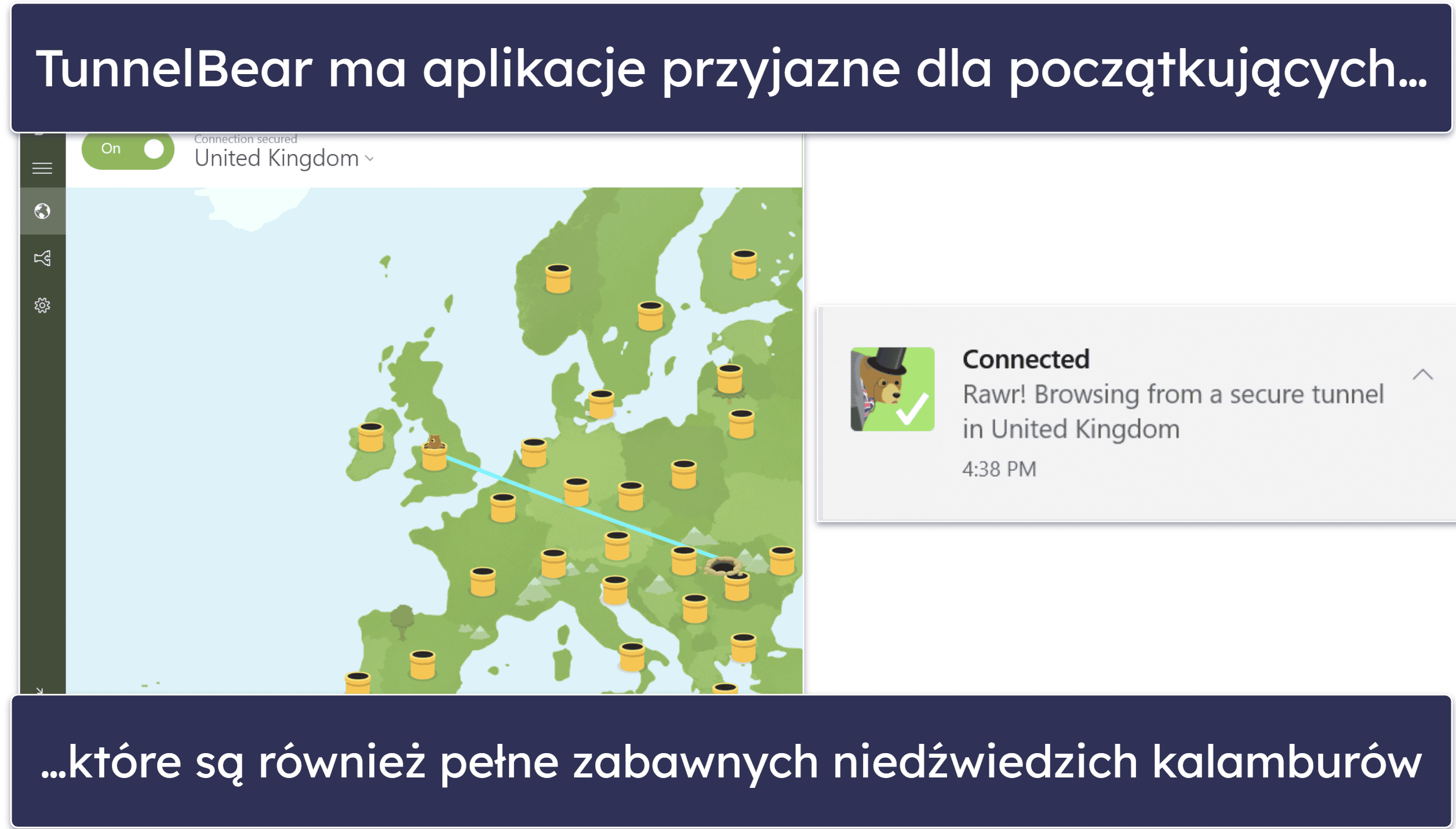6. TunnelBear: Zabawny i łatwy w użyciu interfejs