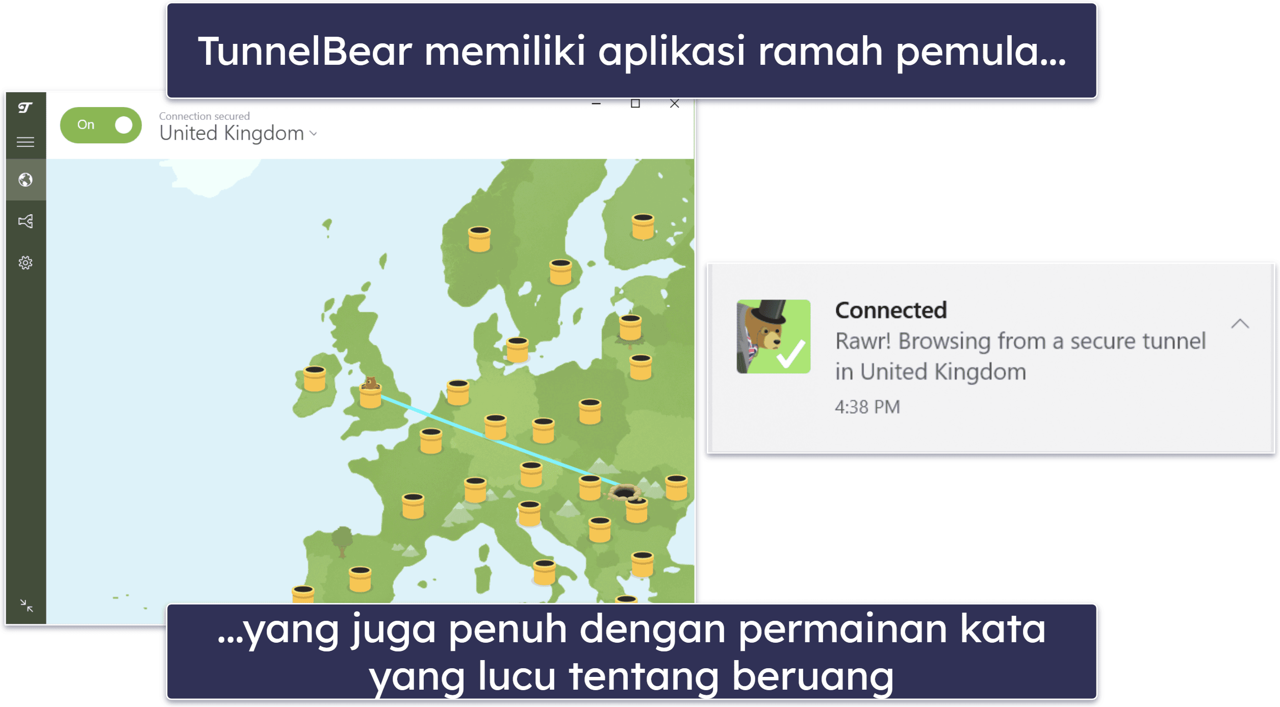 6. TunnelBear: Antarmukanya Menghibur dan Mudah Digunakan