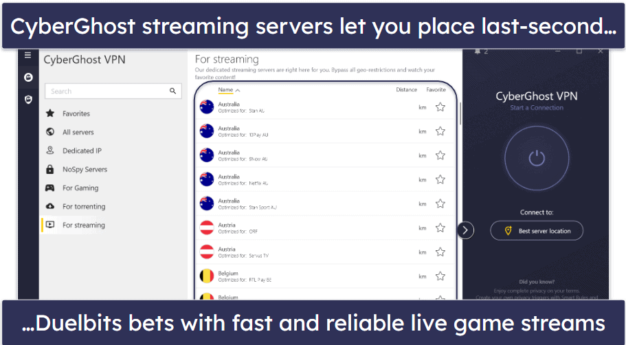 🥉3. CyberGhost — Optimized Servers for Privately Gambling on Duelbits