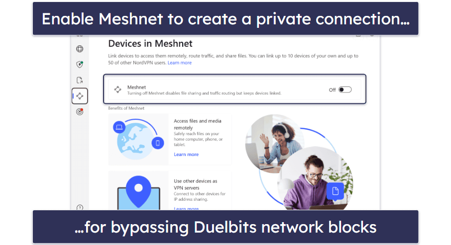 4. NordVPN — Network Bypassing Features for Reliable Access to Duelbits